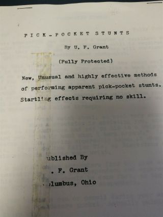 U.  F.  Grants Pick - Pocket Stunts Notes