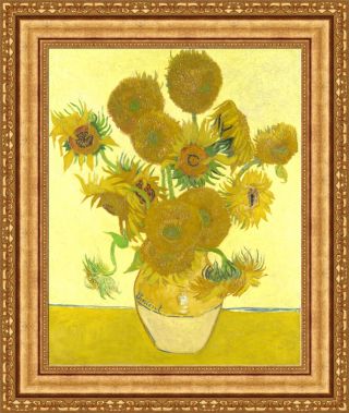 Vincent Van Gogh Vase With Fifteen Sunflowers Framed Canvas 22.  5 " X27 " (v01 - 22)
