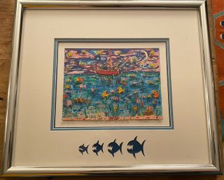 James Rizzi (1950 - 2011) 3d Lithograph “night Fishin” /250 Pop Art 1988 Limited