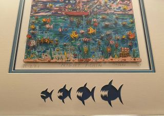 James Rizzi (1950 - 2011) 3D Lithograph “Night Fishin” /250 Pop Art 1988 Limited 2