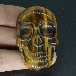 1.  89 " Natural Yellow Tiger Eye Carved Skull Cab Pendant Cabochon Skeleton