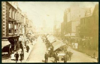 Real Photo Postcard Middlesbrough Market Place Shop Fronts Etc Posted 1907