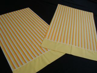 Vtg 2 Pc Dan River Pillow Cases Retro Stripe 50/50 Muslin Orange Yellow 20 " X 32 "