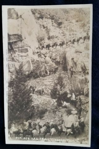 Zig Zag Trail Horses Riders Yosemite Ca Calif Real Photo Postcard Rppc 1920s
