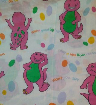 1990s Vintage Barney the Dinosaur Flat Sheet Twin Cutter Fabric BiBB Co 2
