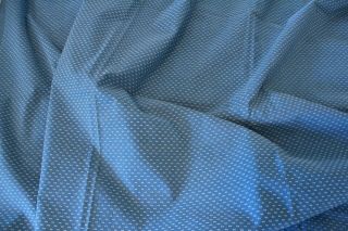 Vintage 70s Blue White Flocked Double Dotted Fabric 3 Yds 2