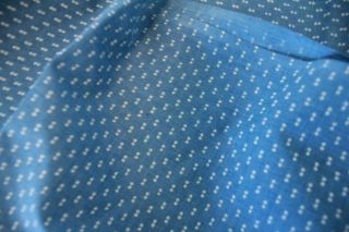 Vintage 70s Blue White Flocked Double Dotted Fabric 3 Yds 3