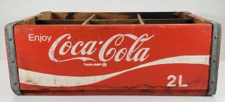 Vintage Coca Cola Wooden Crate Carrier Box For 6 2 Liter Glass Coke Bottles Red