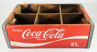 Vintage Coca Cola Wooden Crate Carrier Box for 6 2 liter Glass Coke Bottles Red 2