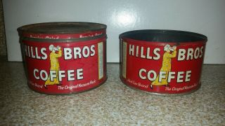 2 Vintage Antique Old Key Open 1936 Red Can Brand Hills Brothers Coffee Cans