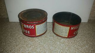 2 Vintage Antique Old Key Open 1936 Red Can Brand Hills Brothers Coffee Cans 2