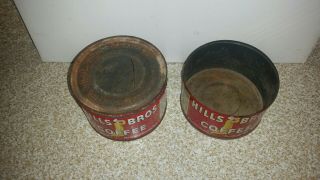 2 Vintage Antique Old Key Open 1936 Red Can Brand Hills Brothers Coffee Cans 3