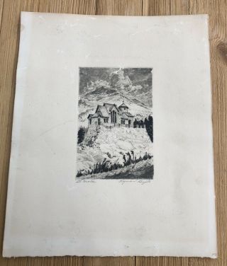 Vintage Lyman Byxbe Pencil Signed St.  Malo’s Drypoint Colorado Listed Artist Art