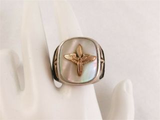 Wwii Us Army Air Corps Sterling Gold Filled Mother Of Pearl Ring Size 10.  25
