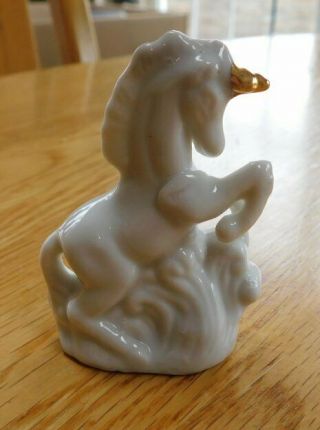 Vintage Porcelain/ceramic White Unicorn With Gold Horn Mini Miniature 2.  5 "