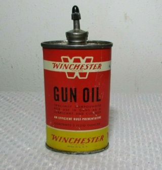 Vintage Winchester Gun Oil Lead Top 3 Fl.  Ounce Tin / Can Oval Handy Oiler Usa