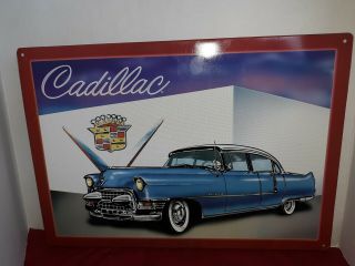 1956 Cadillac Blue Sedan Vintage Car Metal 17x12 In