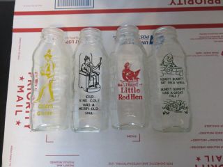 4 Vintage Samuel Callet Co Glass Baby Bottles Nursery Rhymes Childrens Story