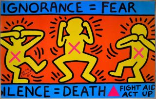 Keith Haring Act Up Poster Ignorance=fear Silence=death Lithograph 1989