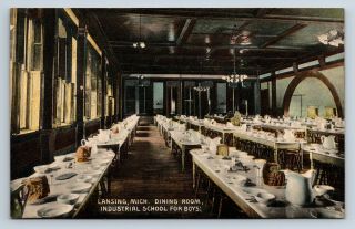 Vintage Postcard Industrial School For Boys Lansing Mi Dining Room Interior D21