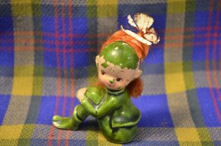 Vintage Red Haired Pixie Elf Sitting W/knees Pulled Up - ?japan - Unique