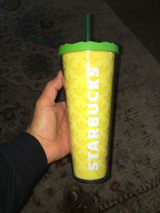 Starbucks 2014 Pineapple Tumbler Venti 24 Oz Yellow Green Acrylic Cold Cup.