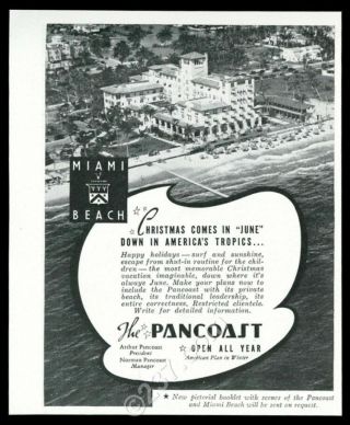 1939 The Pancoast Hotel Miami Beach Florida Aerial Photo Vintage Print Ad