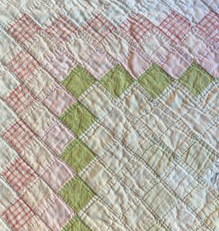 Vintage Cutter Quilt Block Piece 12” X 11” Pink Ivory Green 15