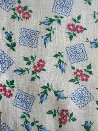 Vintage Full Unseamed Cotton Fabric Feedsack Blue Pink Floral Buds 42 " X 38 "