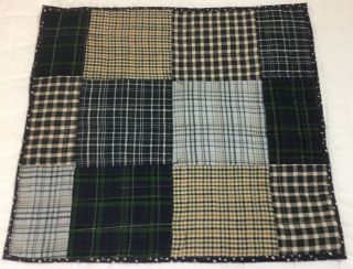 Patchwork Quilt Table Topper,  Wall Quilt,  Large Squares,  Checks,  Plaids,  Navy