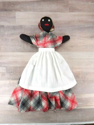 Vintage Handmade Half Doll Toaster Cover - Black Americana Folk Art Plaid Dress