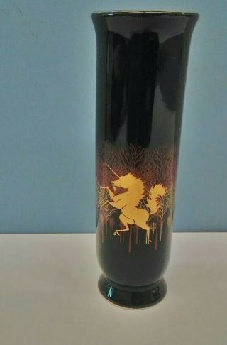 Vtg Otagiri Japan Unicorn Vase - Blue And Gold 6 3/4 "