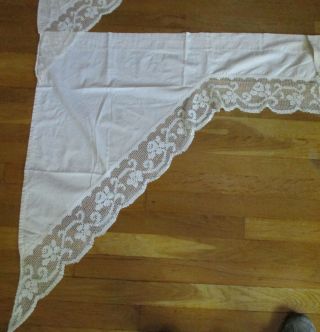 2 Pair - Vintage Ivory Cotton Swag Valances With Embroidered Net Lace -