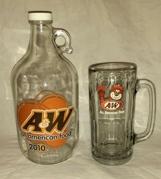 2013 A & W 7 " Glass Mug & 2010 Half - Gallon Jug " All American Food " Pre - Owned