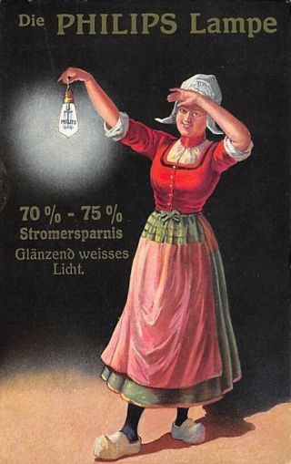 Philips Lamp Company Poster Style Adv Pc,  Dutch Girl With Light Bulb 1911