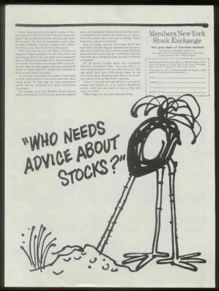 1959 Ostrich With Head In Sand York Stock Exchange Vintage Print Ad