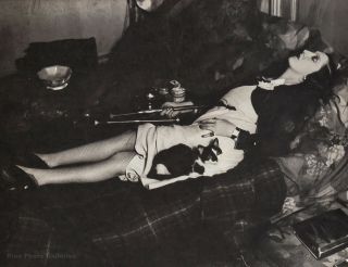 1931/76 Vintage Brassai Paris Opium Drug Smoking Pipe Woman & Cat Sleeping Photo