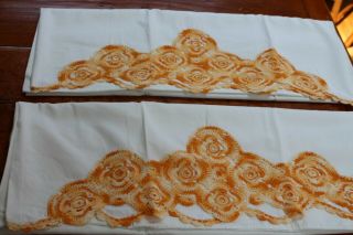 Vintage Snowy White Cotton Pillowcases 20x32 Fab Crochet Inserts