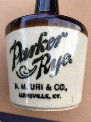Small Parker Rye N.  M.  Uri & Co.  Stoneware Whiskey Jug Or Bottle Louisville Ky