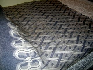 Vintage Cotton Camp Blanket Piece Reversible.  Lavender/grey With Design.  67 " X 62 "