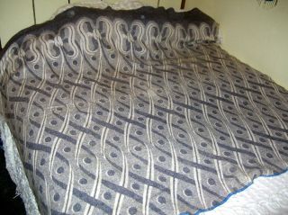 Vintage Cotton Camp Blanket Piece Reversible.  Lavender/Grey with Design.  67 