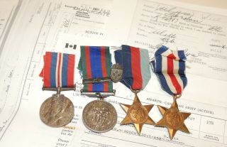 Ww2 Canadian Silver 4 Medal Grouping Cvsm War France Germany Star Service Pin