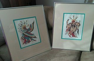 Woody Crumbo Native America Lithograph Signed Numbered Eagle Dance & Dog Soldier