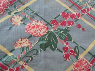 Vintage Barkcloth Era Geometric Floral Cotton Fabric 19 " X 34.  5 " Carnations