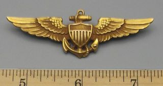 Wwii Us Navy Pilot Naval Aviator Wings Badge Gold Filled By H - H 2.  75 "