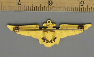 WWII US Navy Pilot Naval Aviator Wings Badge Gold Filled by H - H 2.  75 