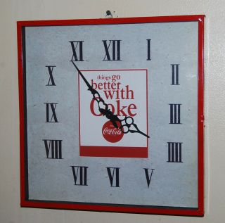 Large Red 15 " Square Vintage Coke Coca Cola Metal Wall Clock