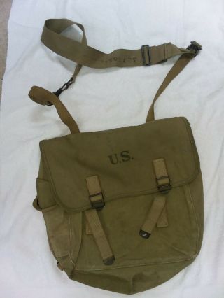 Early Ww2 Us Army Musette Bag With Strap 1941 Marked