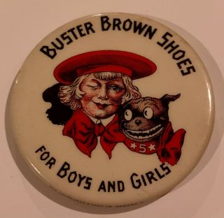 Antique Celluloid Pocket Mirror Advertising Buster Brown Shoes - Whitehead & Hoag