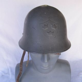 Vtg 3 Crown Ww Ii Swedish Military Army Helmet W/ Inside Liner